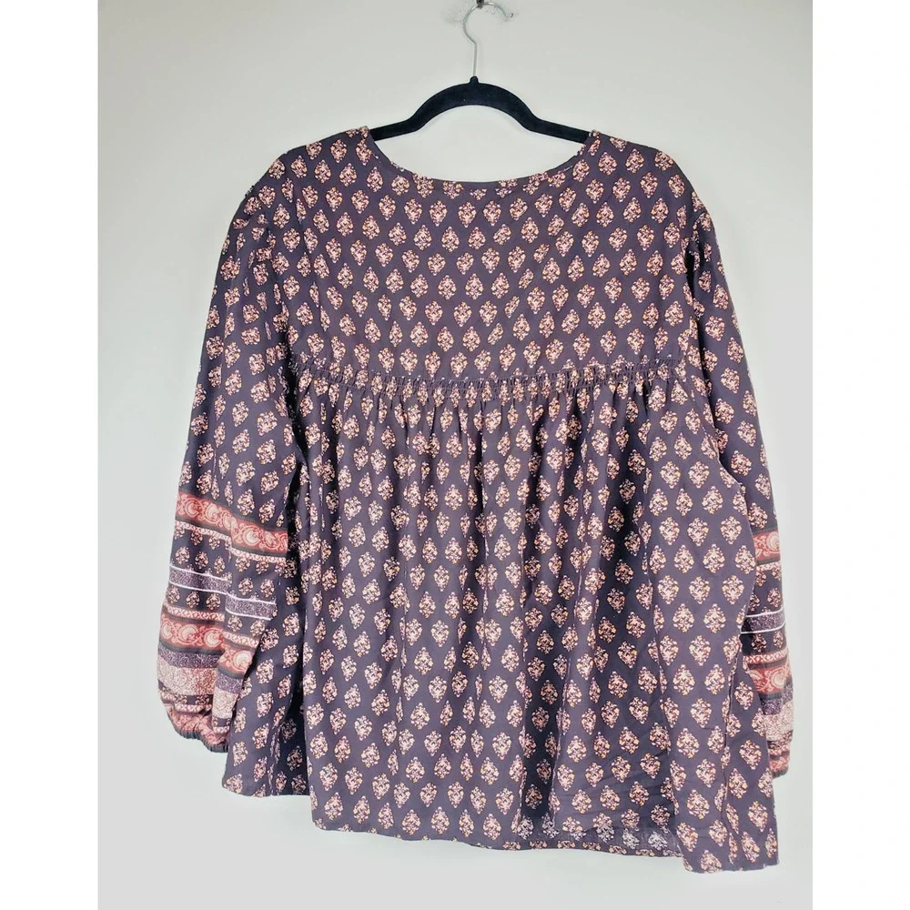 Old Navy Peasant Top Womens 2X‎ Floral Puff Balloon Sleeve Brown Cotton Bohemian